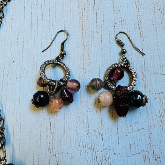 Premier Designs Silvertone Glass Bead Necklace Earring Set - Picture 3 of 4